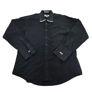 Italo Mondo Black Button Up Shirt Mens Large 16/34-35 Made in‎ Korea